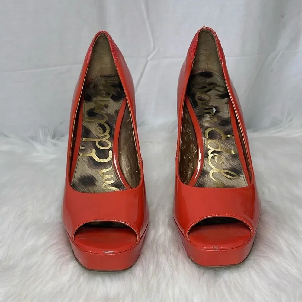 Sam‎ Edelman Tacoma Flamingo Patent Platform Peep Toe Heels Sz 7.5